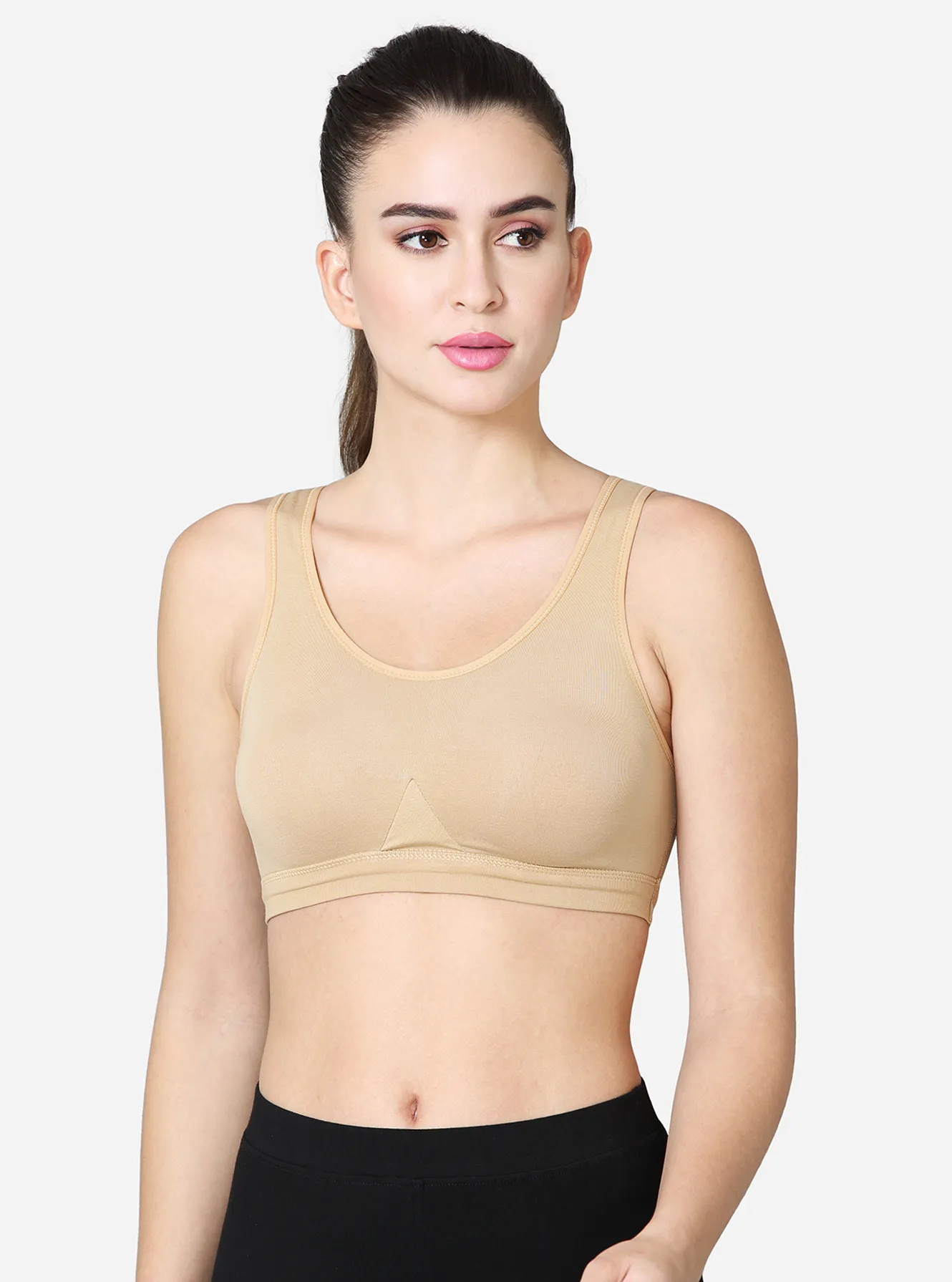 Low impact non padded pull over sports bra