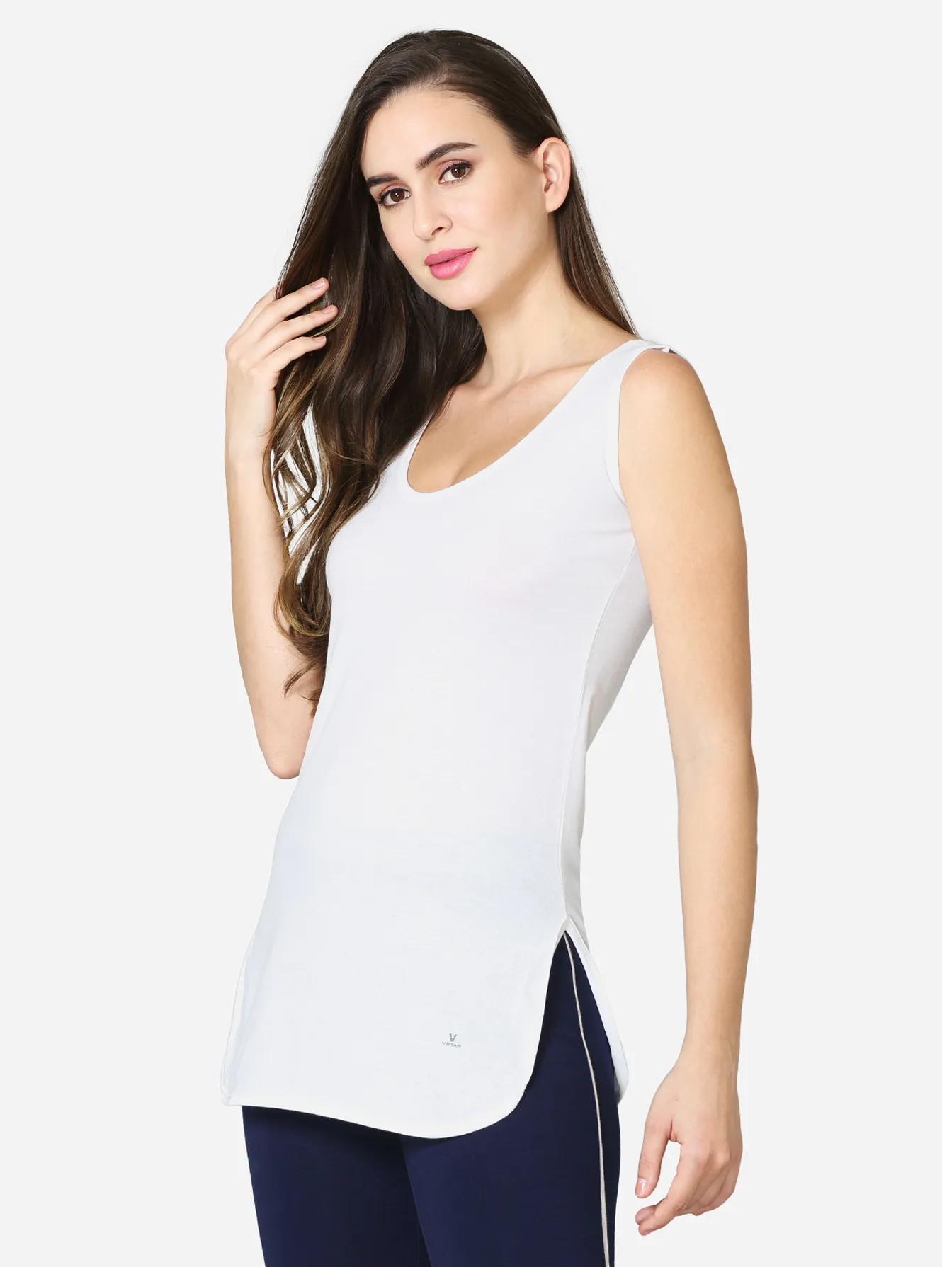 Long length cotton camisole with side slits | Buy Mens & Kids  