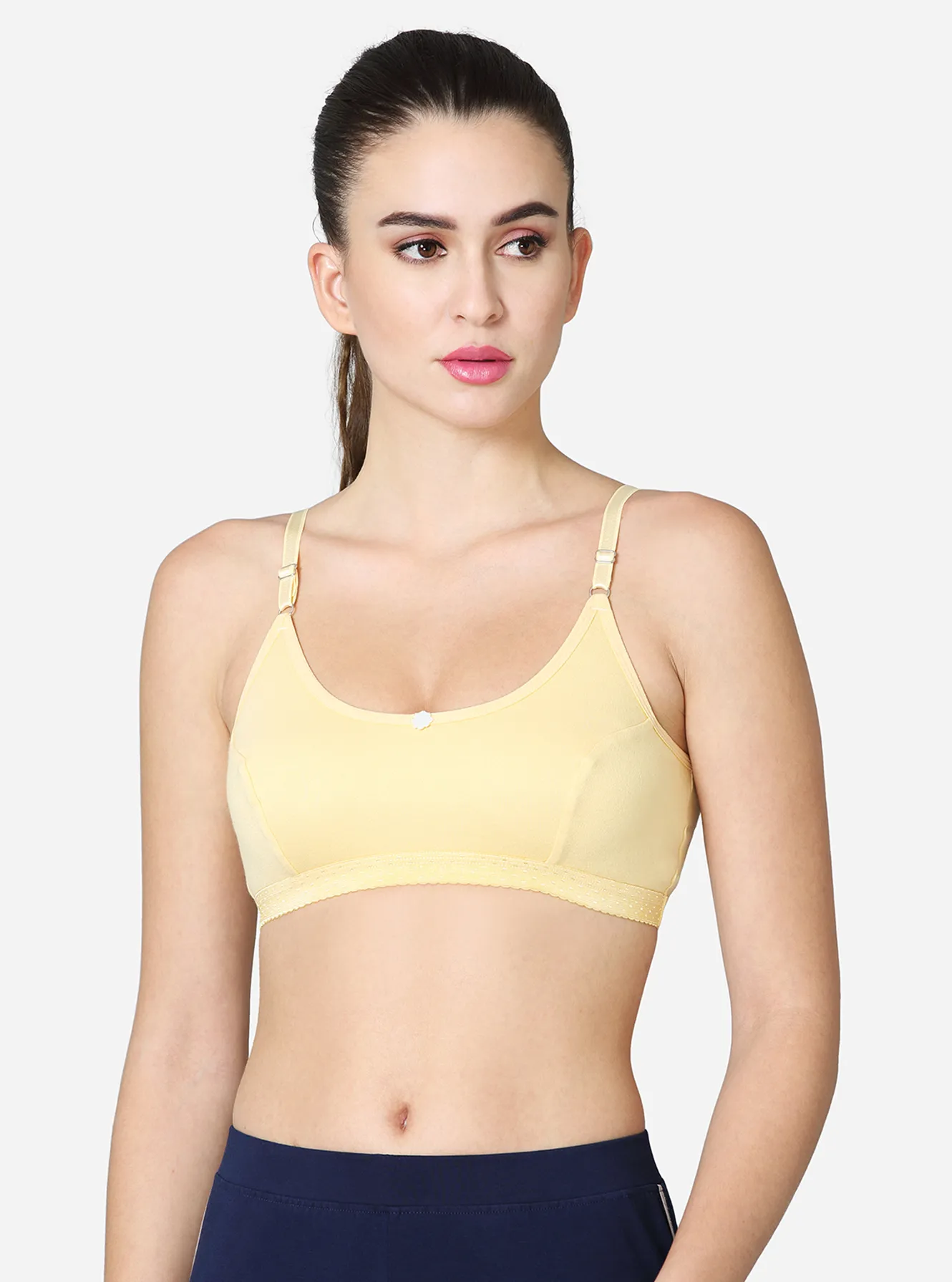 Camisole style double layered slip-on bra with adjustable straps