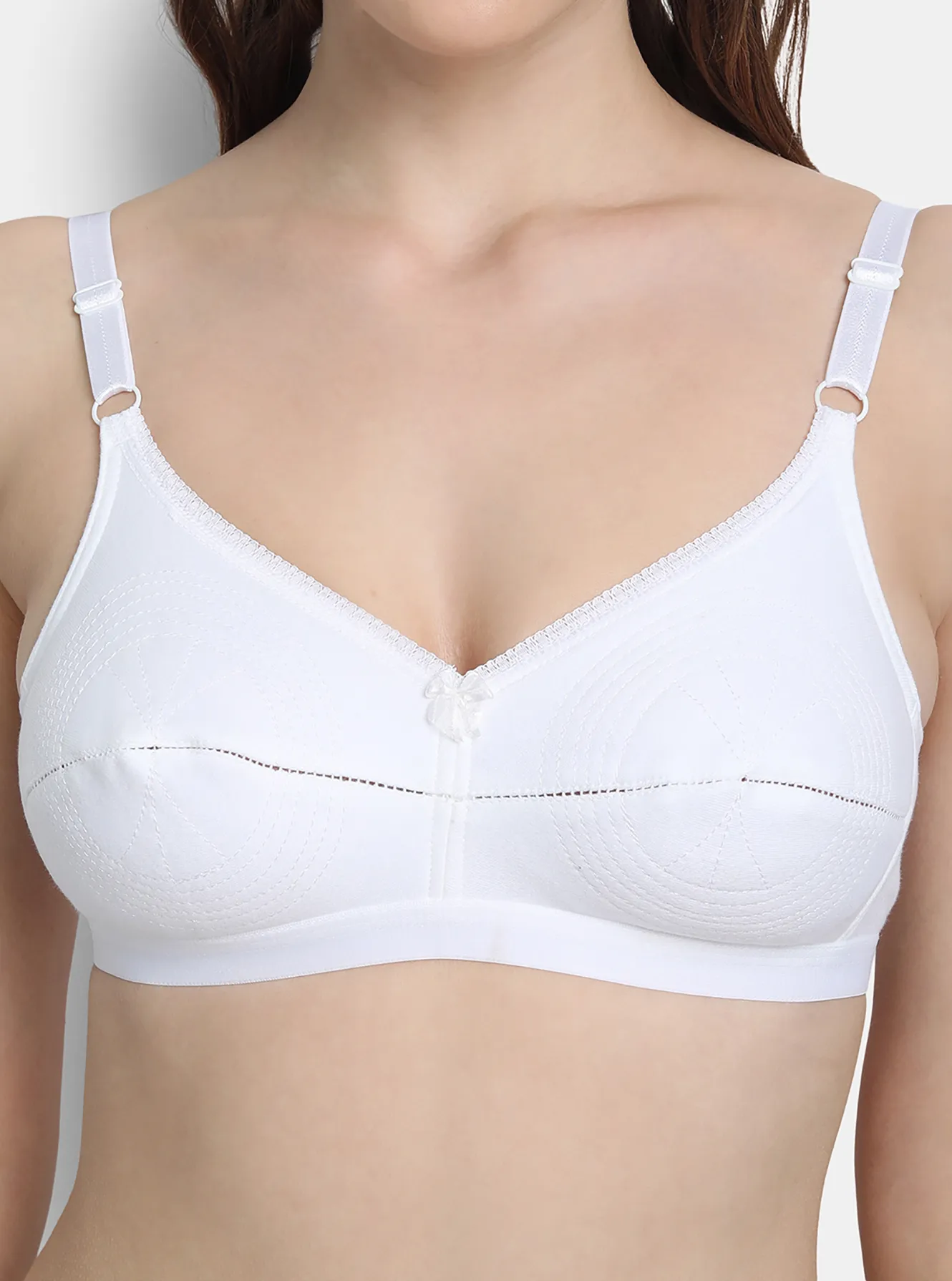 Buy Cotton Bra For Women Non Padded Non Wired White Round Stitch