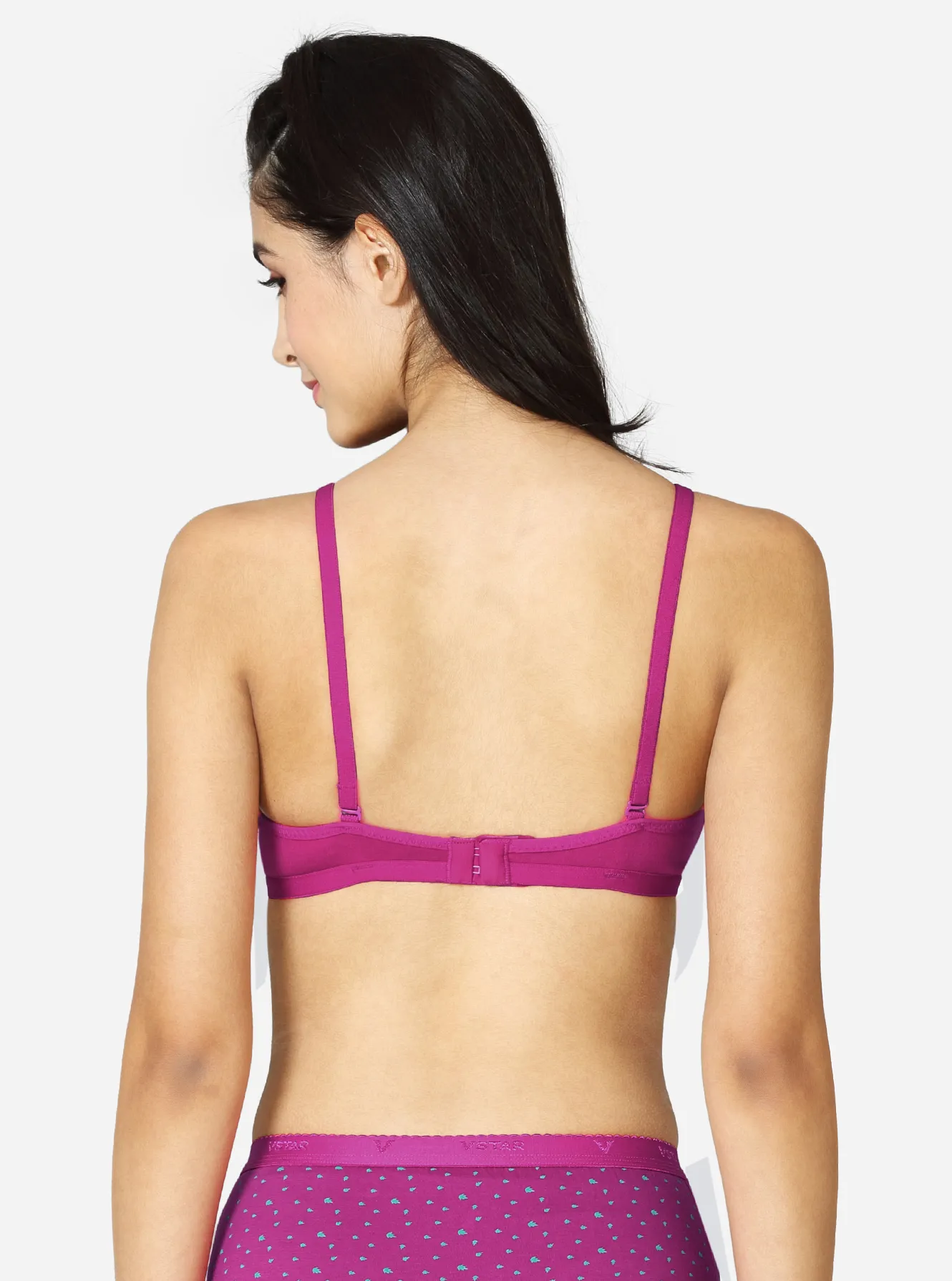Padded wire free bra with deep neckline and medium coverage