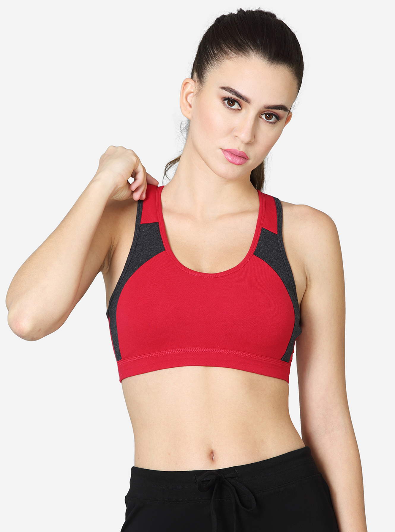Low impact Active bra with removable cookie pad and racer back