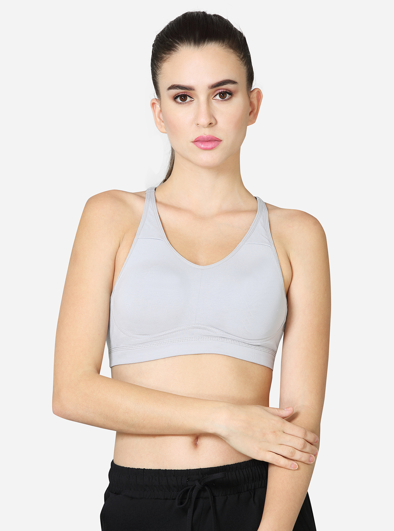 Low impact high coverage sports bra with detachable straps