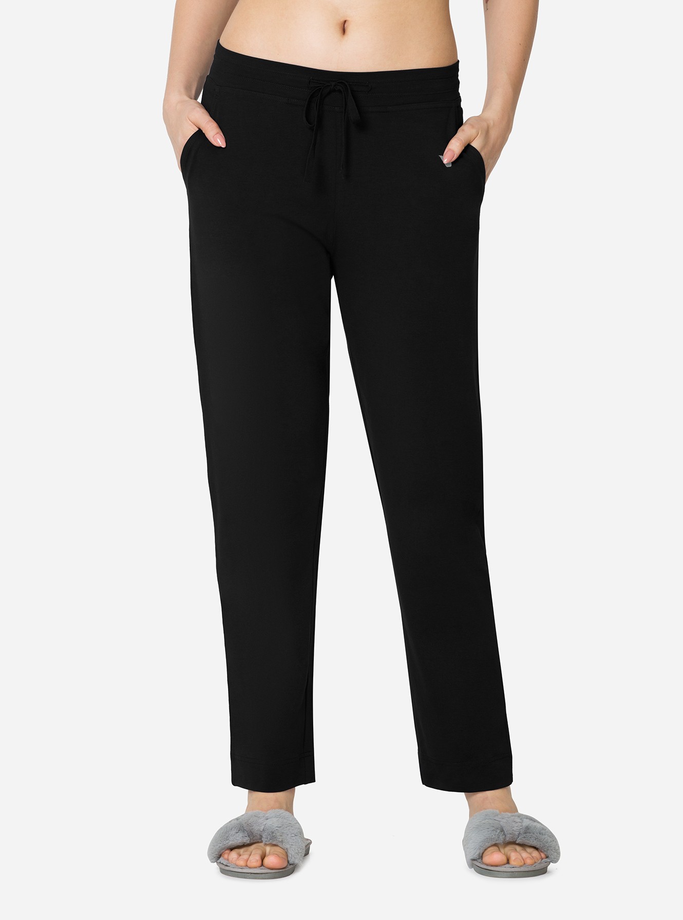 Soft regular-fit cotton stretch lounge pants with concealed drawstring